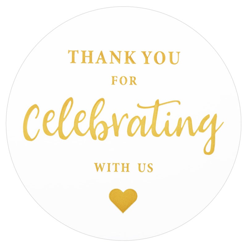 G2PLUS Thank You for Celebrating with Us Stickers, 60PCS 2 Inch Round Thank You Sticker Labels for Invitation Envelopes for Wedding, Birthday Baby Shower, Party Favor (Gold) - Image 1